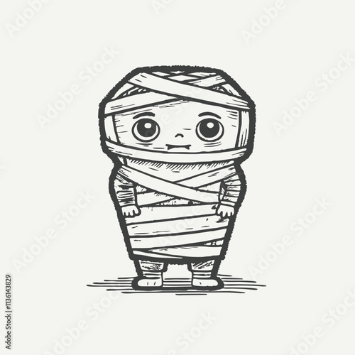 Cute mummy cartoon illustration. Study icon concept. Black silhouette