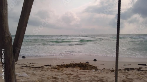 Mountains of garbage thrown out of the sea on Bai Sao beach of Phu Quoc Island in Vietnam
