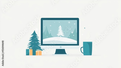 Cozy Christmas Desktop Setup: Festive Winter Wonderland on Screen.