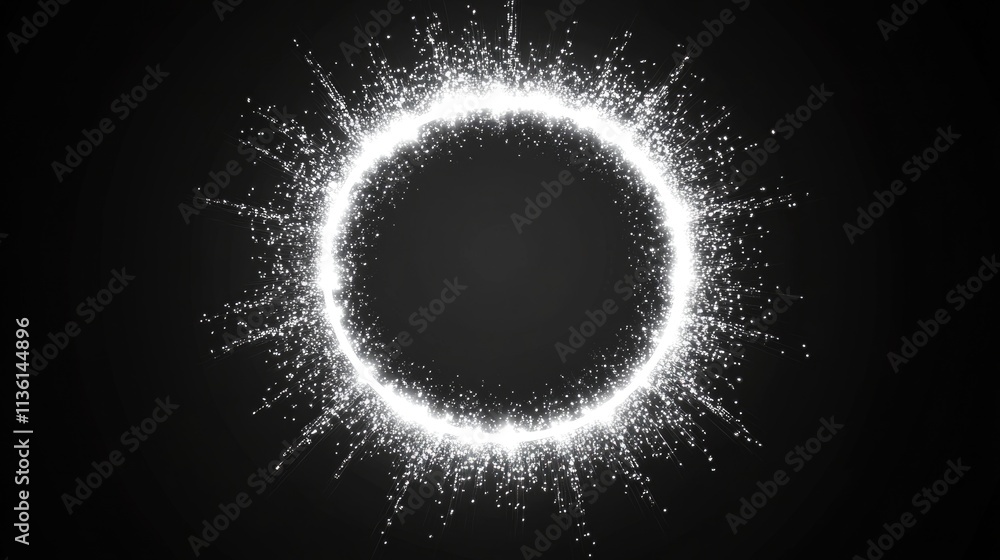 Fototapeta premium Radiant Neon Circle. Illuminated Circular Glow with Dynamic Light Rays on Dark Background