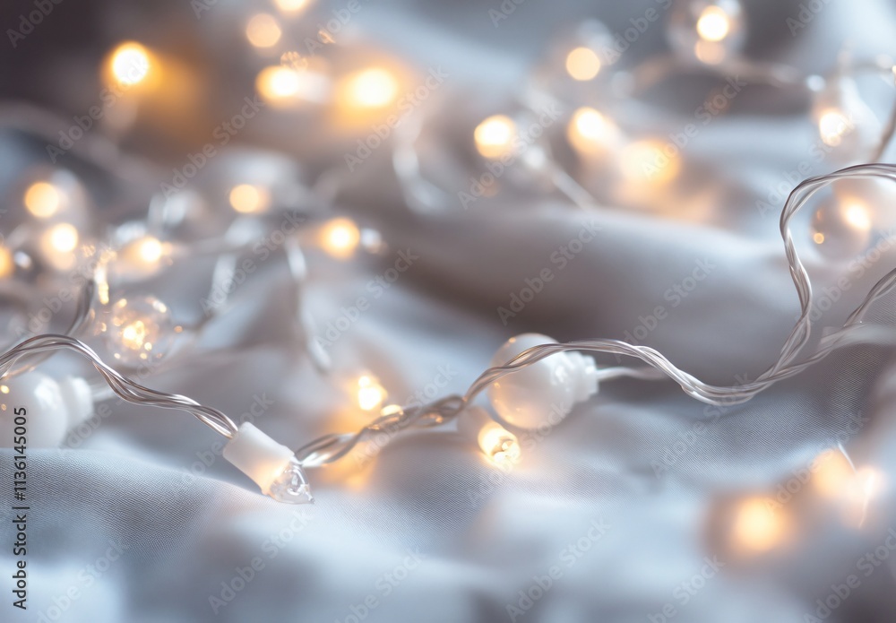 Warm White Fairy Lights on Soft Fabric Background Warm White Fairy Lights on Soft Fabric Background