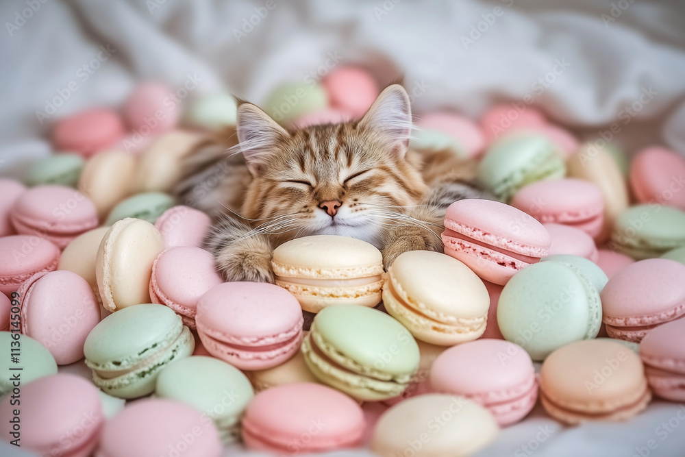 Obraz premium Kitten and Macarons