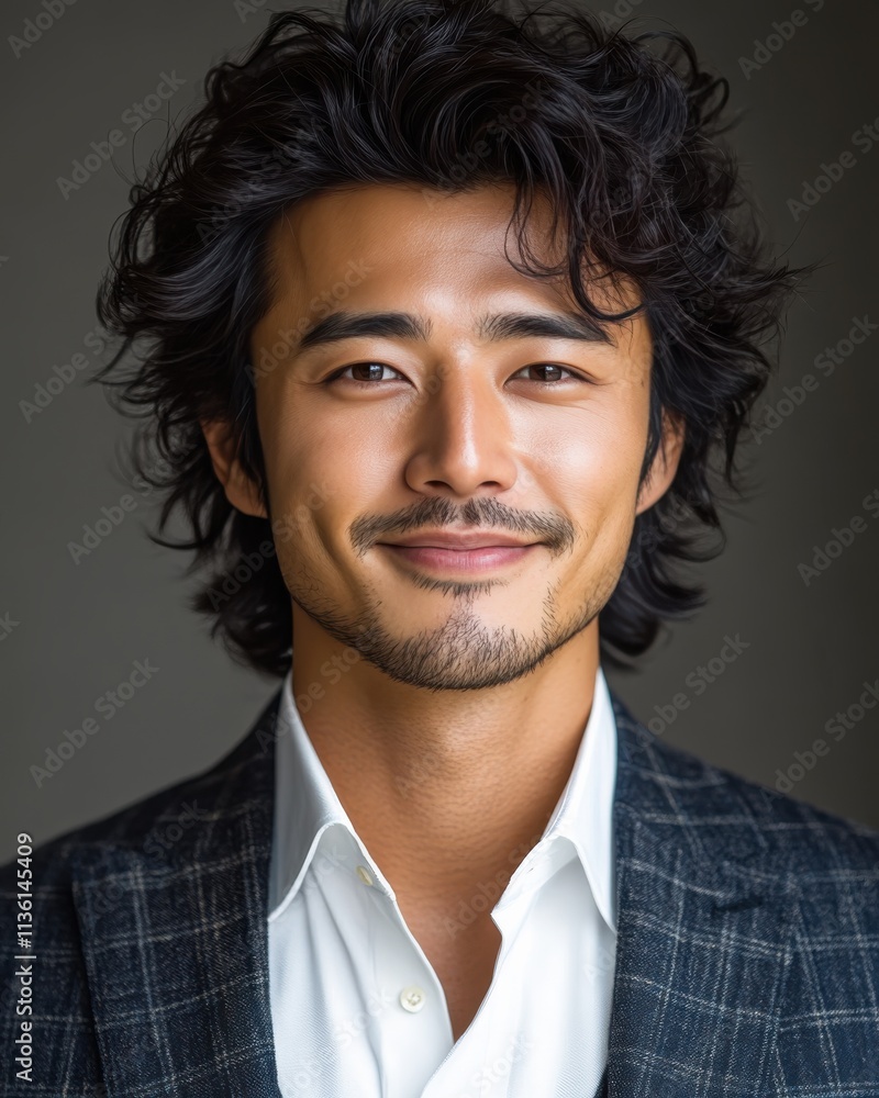Asian man with a smile on his face is wearing a suit and a shirt in studio color background Asian man with a smile on his face is wearing a suit and a shirt in studio color background