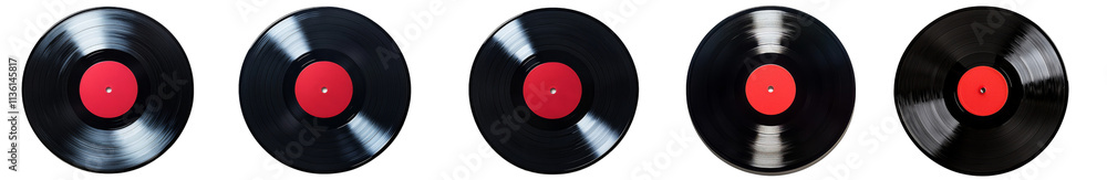 Vinyl records with red labels on transparency background Vinyl records with red labels on transparency background