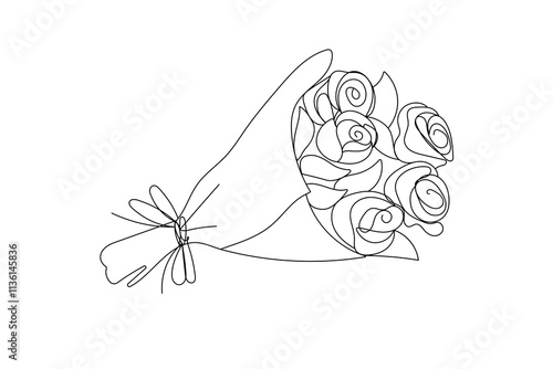 Bouquet of roses. One solid black line . for greeting card design