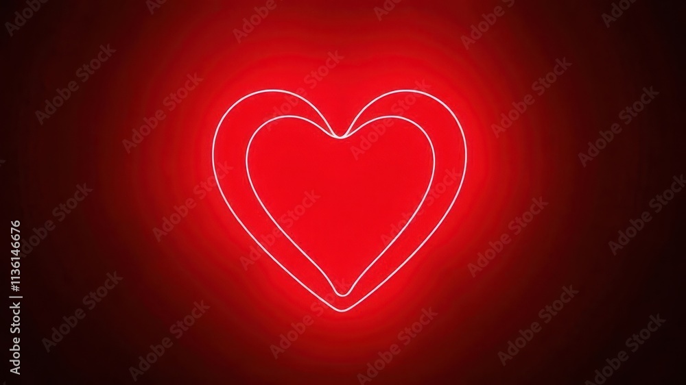 Glowing red neon heart against dark background; perfect for Valentine's Day, heart, holiday background Glowing red neon heart against dark background; perfect for Valentine's Day, heart, holiday background