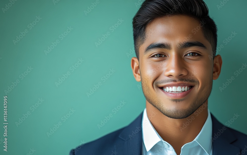 Asian man with a smile on his face is wearing a suit and a shirt in studio color background Asian man with a smile on his face is wearing a suit and a shirt in studio color background
