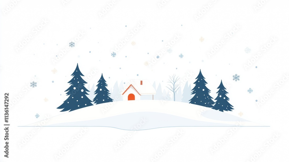 Obraz premium Cozy Winter Landscape: Snowy Cabin Amidst Pine Trees.