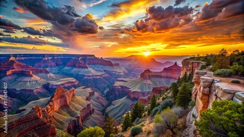 Wallpaper Mural Grand Canyon Sunset Photography: Breathtaking Arizona Landscape, Golden Hour Views, Majestic Cliffs, Dramatic Sky, Natural Wonders, Scenic Vista Torontodigital.ca