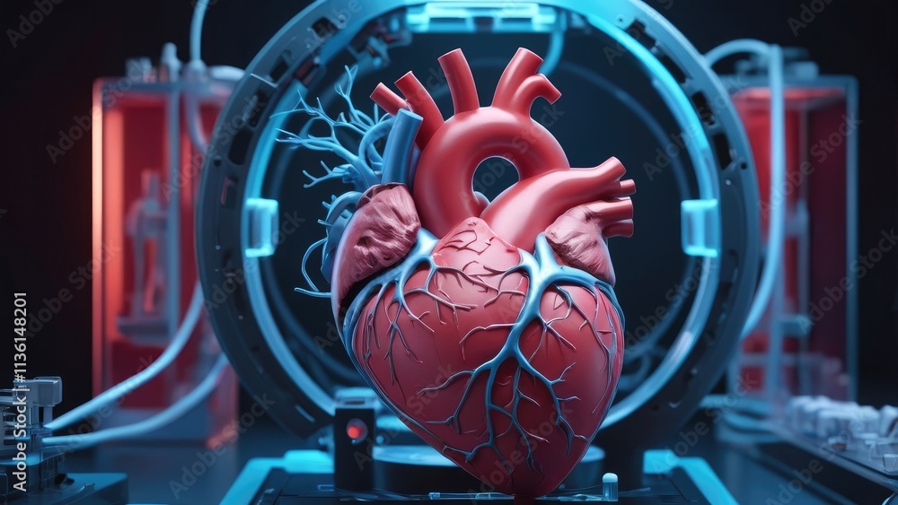 Fototapeta premium Human heart model in futuristic medical lab.