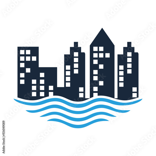 abstract vector water and city building logo
