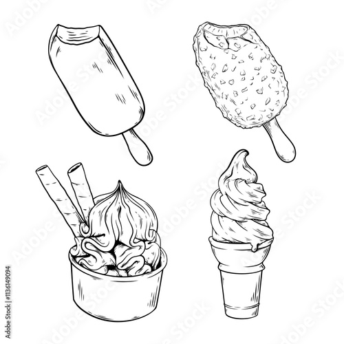 vector line art handdraw illustration set collection of a ice cream