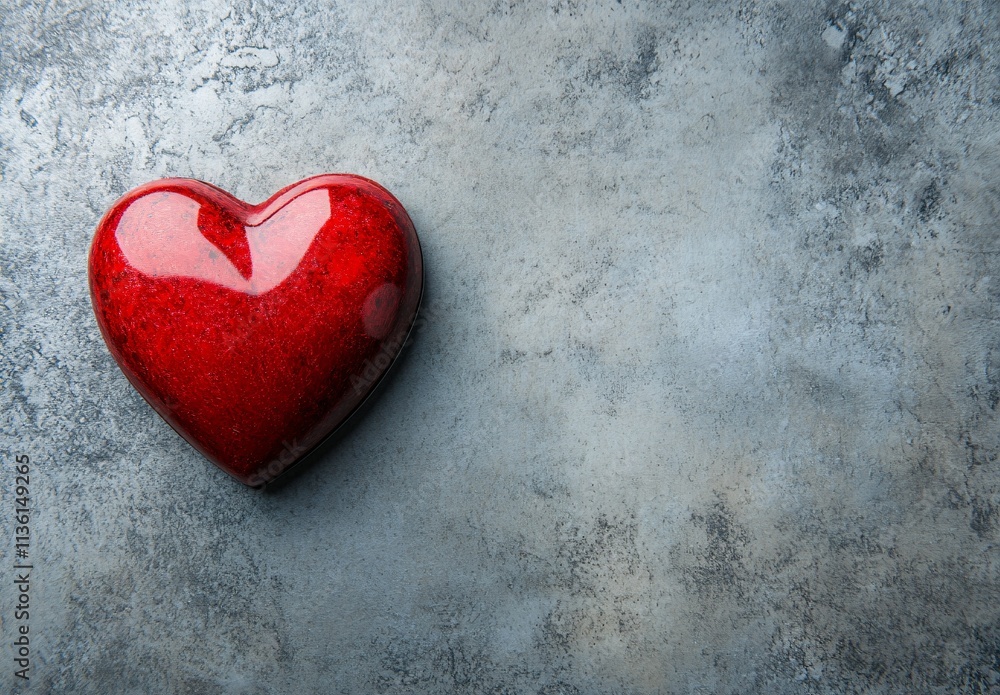 Red Heart on Gray Concrete Background Valentines Day Romance Love Red Heart on Gray Concrete Background Valentines Day Romance Love