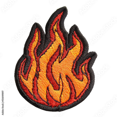fire embroidered patch badge cut out png on transparent background