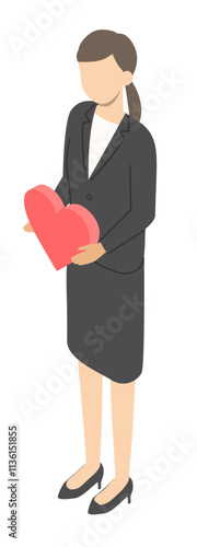 ハートを持つ女性会社員　アイソメトリック