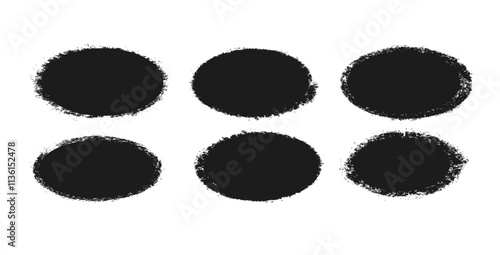 Ellipses grunge pack. Brush oval frames set. Hand drawn quotation border shapes collection. Chalk circular mark. Scribble vector illustration isolated on white background.
