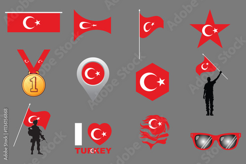 Flag of Turkey Set, Original and simple Turkey flag Bundle, vector illustration of Turkey flag Collection
 photo