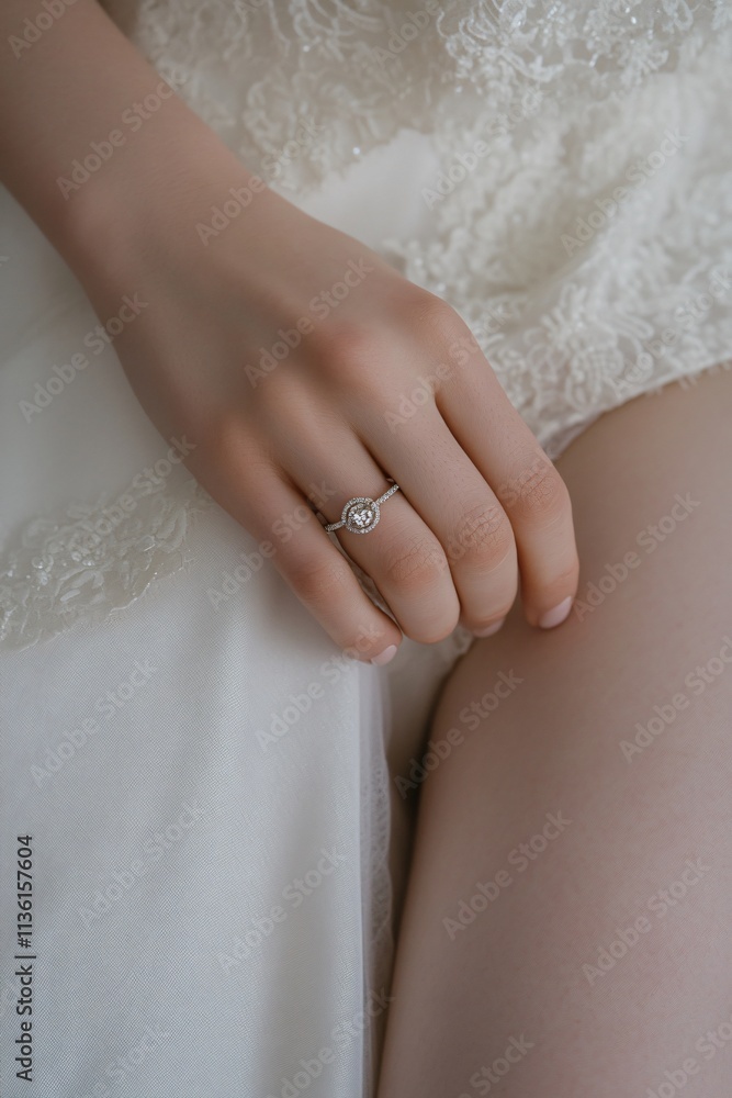 Elegant Diamond Engagement Ring on Woman's Hand Elegant Diamond Engagement Ring on Woman's Hand