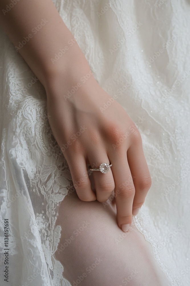 Elegant Diamond Ring on Woman's Hand, Closeup Shot Elegant Diamond Ring on Woman's Hand, Closeup Shot