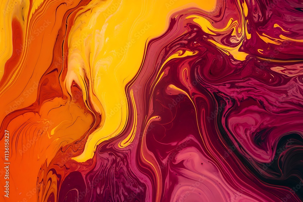 red and yellow paint, red and yellow liquid, Vibrant abstract painting featuring swirling patterns of fiery orange, bright yellow, and deep magenta with fluid red and yellow paint, red and yellow liquid, Vibrant abstract painting featuring swirling patterns of fiery orange, bright yellow, and deep magenta with fluid