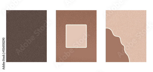 Brown background vertical banner set. Abstract Mocha mousse noise textured template. Monochrome chocolate backdrop. Minimal modern nude colors with frame. Vector illustration.
