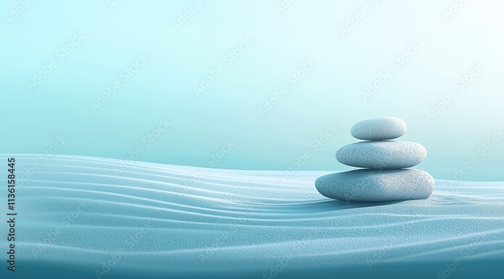A tranquil Zen garden with smooth sand raked into geometric patterns, and two stones stacked on top of each other in the center. A tranquil Zen garden with smooth sand raked into geometric patterns, and two stones stacked on top of each other in the center.