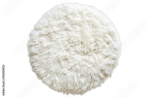 An Isolated Top View of a White Fluffy Round Floor Carpet, Set Against a Transparent Background, Perfect for Interior Design, Home Decor, or Cozy-Themed Projects