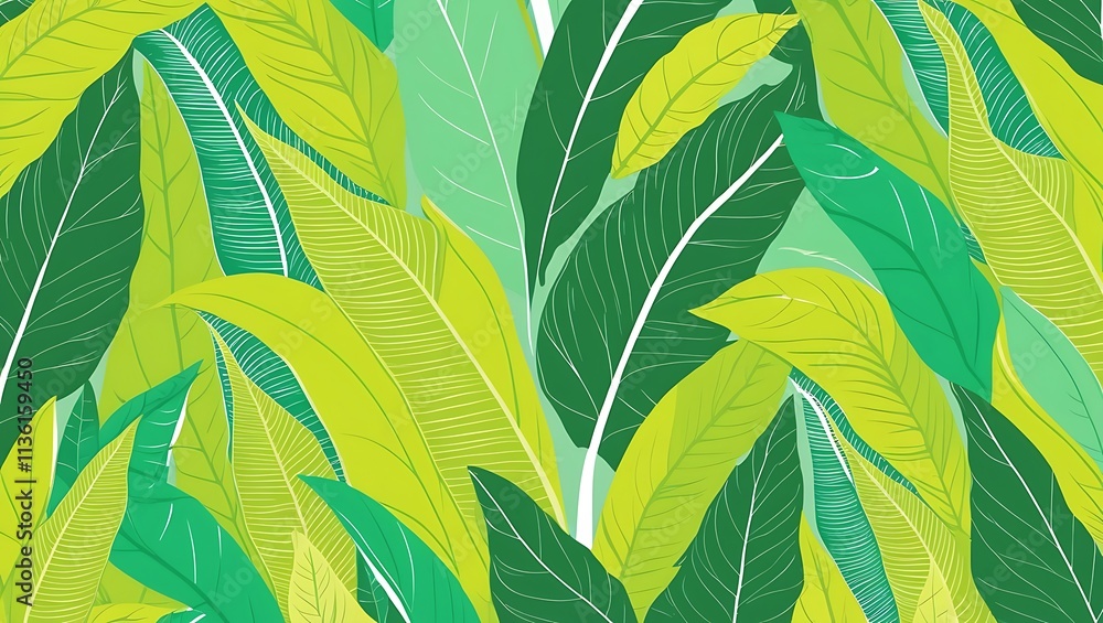 Fototapeta premium Lush Green Tropical Leaves Abstract Artwork