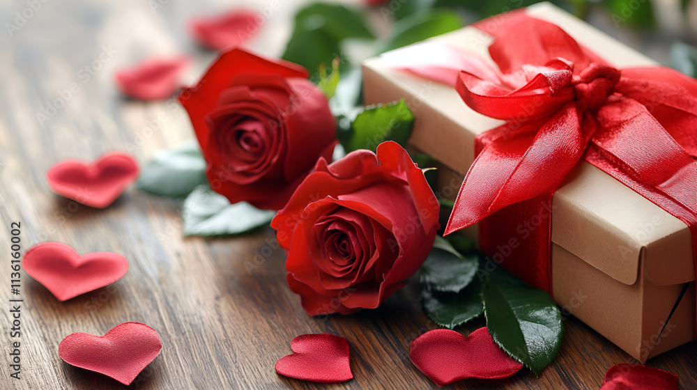 Red roses and Valentins gift one round candal ai genrative Red roses and Valentins gift one round candal ai genrative