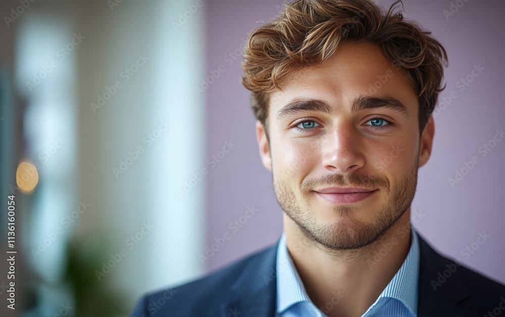 Confident businessman with a suit and a smile in a office background, He looking at the camera Confident businessman with a suit and a smile in a office background, He looking at the camera