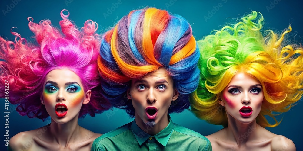 Naklejka premium Hilarious Hairstyles: Funny Hair Day Photo Ideas, Crazy Hair Styles, Wacky Hairdos, Epic Fails, Bad Hair Days