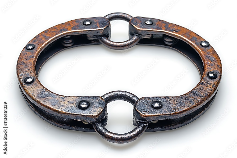 old steel Handcuffs on Isolated wooden Background old steel Handcuffs on Isolated wooden Background