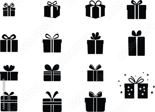 Winter gift box flat vector icon set. Can be used in design