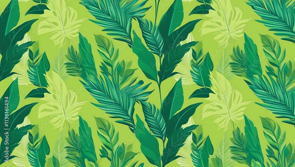 Lush Green Tropical Leaf Pattern Background Design Lush Green Tropical Leaf Pattern Background Design
