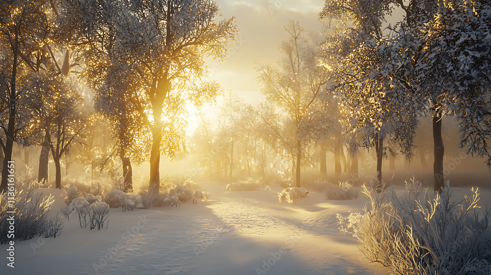 A snowy forest with trees and a path A snowy forest with trees and a path