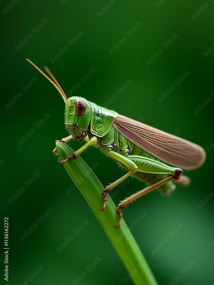 Green grasshopper resting on a blade of grass Green grasshopper resting on a blade of grass