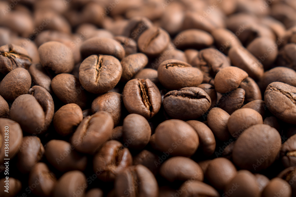 Naklejka premium Aromatic Roasted Coffee Beans Textured Background