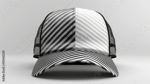 Realistic monochrome trucker hat mockup for displaying designs in a lifelike front view photo