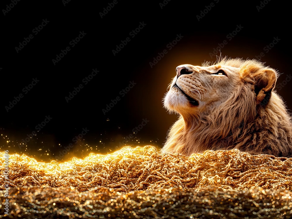 Naklejka premium Majestic Lion King Gold Treasure Luxury Wildlife