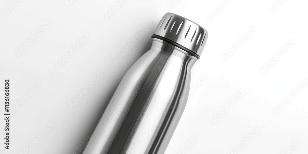 Silver water bottle with a cap on top Silver water bottle with a cap on top