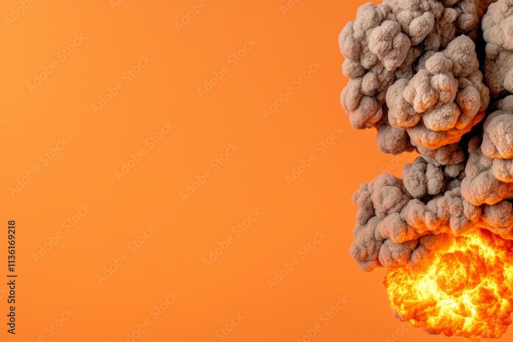 Orange Background Explosion Smoke Fire Cloud Burst Orange Background Explosion Smoke Fire Cloud Burst