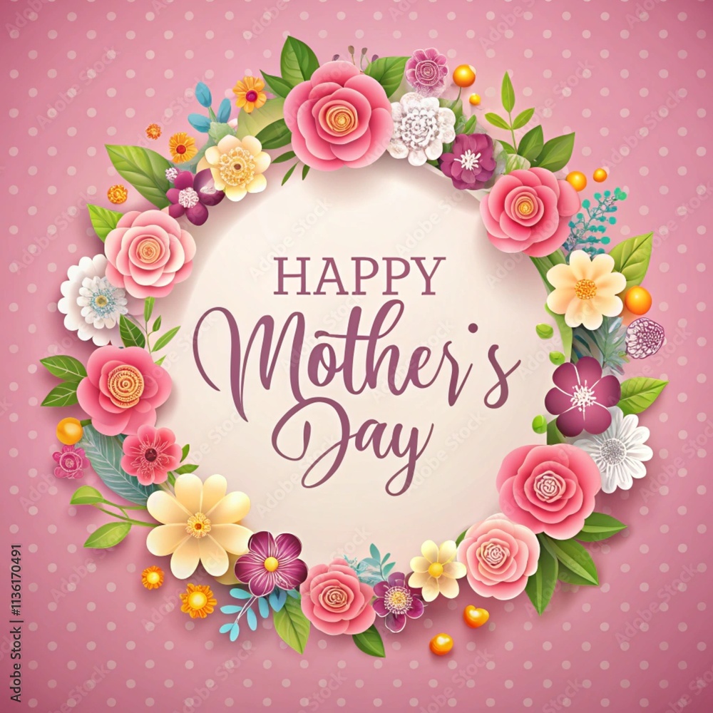Celebrate Mother's Day with a beautifully crafted floral wreath design featuring vibrant blooms and heartfelt messages, radiating warmth and love Celebrate Mother's Day with a beautifully crafted floral wreath design featuring vibrant blooms and heartfelt messages, radiating warmth and love
