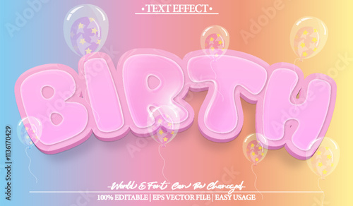 Birth Vector Text Effect Editable Alphabet Party Pink Gift Fun Suprise