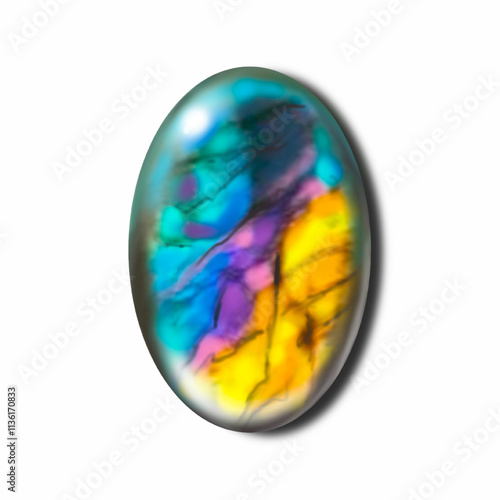 虹色に光るラブラドライトのイラスト、オーバルカボションのラブラドライトのイラスト