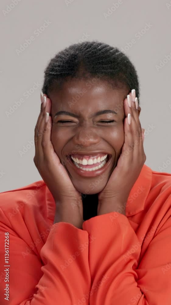 Black woman, hands and excited for fashion in studio background for discount, sale and giveaway. Female person, isolated and smile or happy with clothes special, outfit and style and winning Black woman, hands and excited for fashion in studio background for discount, sale and giveaway. Female person, isolated and smile or happy with clothes special, outfit and style and winning