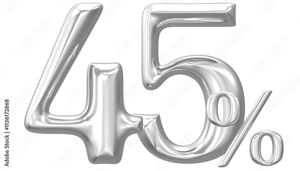 Percent Number Silver 45 3D Render Percent Number Silver 45 3D Render