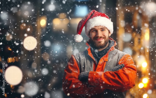 christmas new year builder worker background