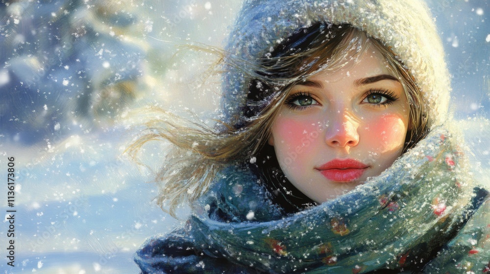 Winter Portrait of a Young Woman in a Snowy Landscape Winter Portrait of a Young Woman in a Snowy Landscape