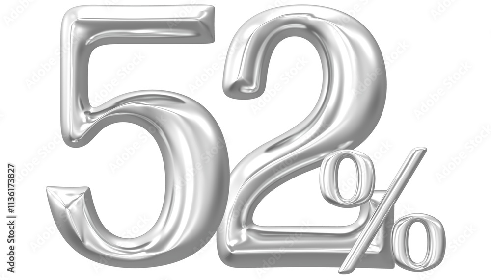 Percent Number Silver 52 3D Render Percent Number Silver 52 3D Render