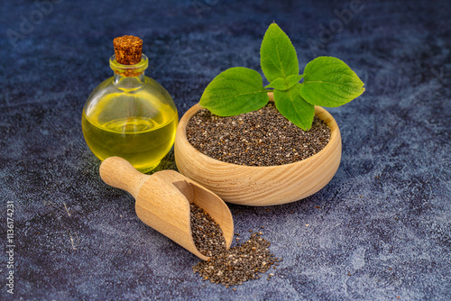 Obraz na płótnie Chia plant and chia seeds and oil are a flowering plant from the mint family native to central and southern Mexico. w salonie